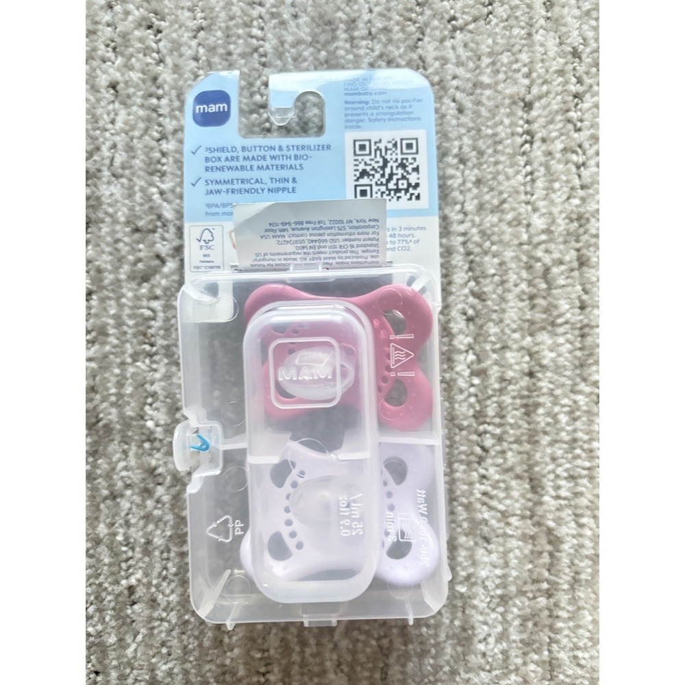 MAM Pink & Purple Self-Sterilizing Silicone Pacifiers - Pack of 2 for 0-6 Months